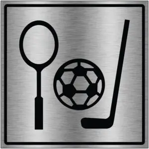 Sport gebouw pictogram brushed aluminium - grijs zwart - vierkant