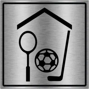 Sporthal gebouw pictogram brushed aluminium - grijs zwart - vierkant