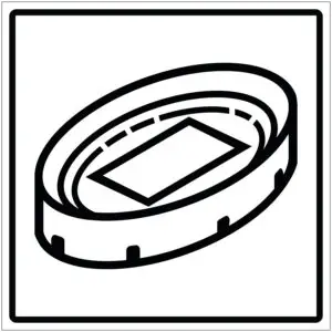 Stadion gebouw pictogram - wit zwart - vierkant