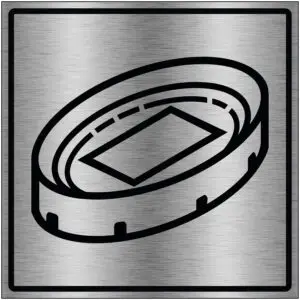 Stadion gebouw pictogram brushed aluminium - grijs zwart - vierkant