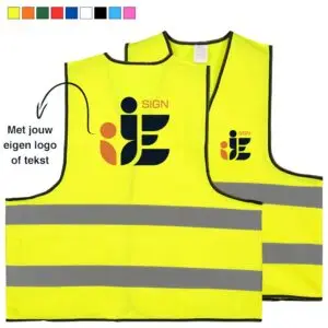 Veiligheidshesje met logo en tekst op maat - 9 kleuren