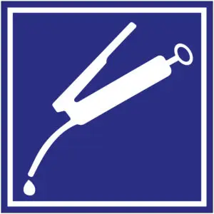 Vetspuit pictogram - blauw wit - vierkant - symbool vetspuit op blauwe achtergrond