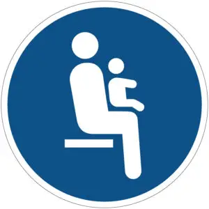 Zitplaats mensen met kleine kinderen gebodspictogram - blauw wit - rond - symbool zittende volwassene met kind